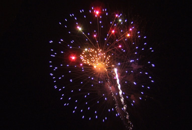 2007 New Years Eve fireworks barge on Hudson River, New York City for Hughes Bros.